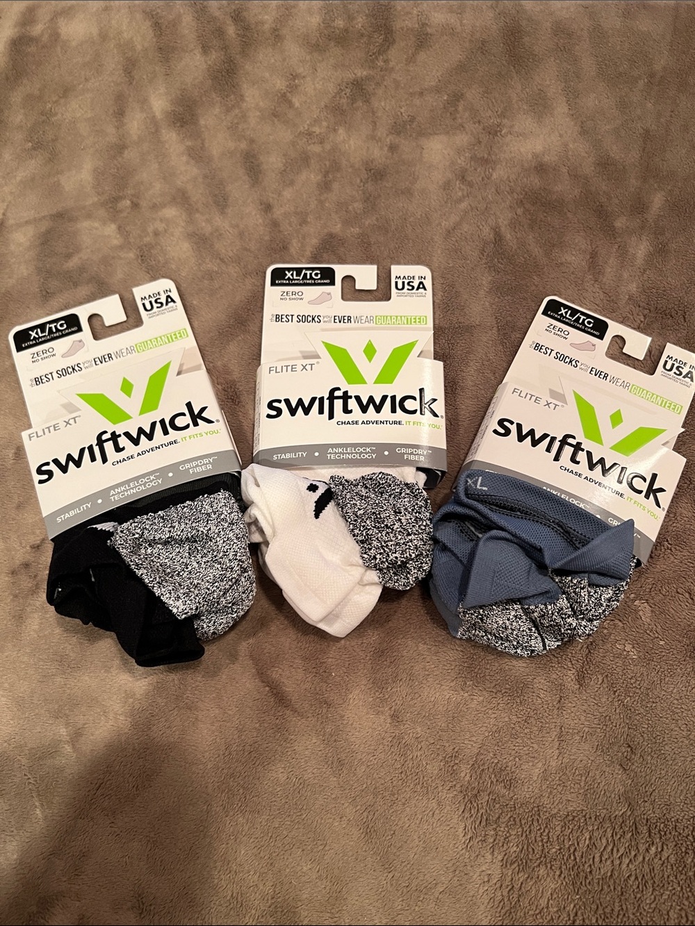 Swiftwick Flite XT Golfing Athletic Socks - Black, White & Blue (3-Pack)